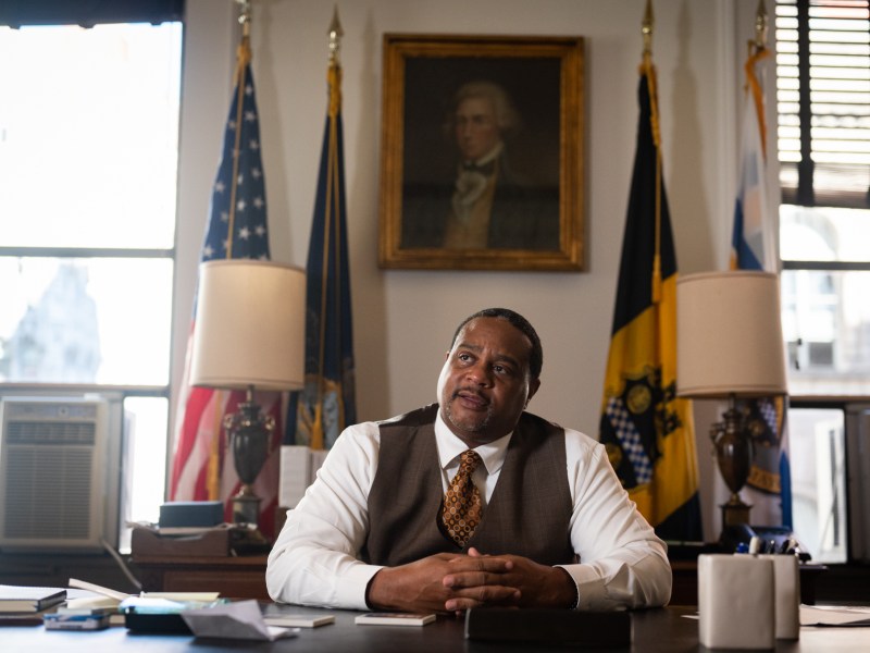 Pittsburgh Mayor Ed Gainey at his desk in his City-County Building offices, Monday, Oct. 24, 2022, in downtown Pittsburgh. (Photo by Stephanie Strasburg/PublicSource)