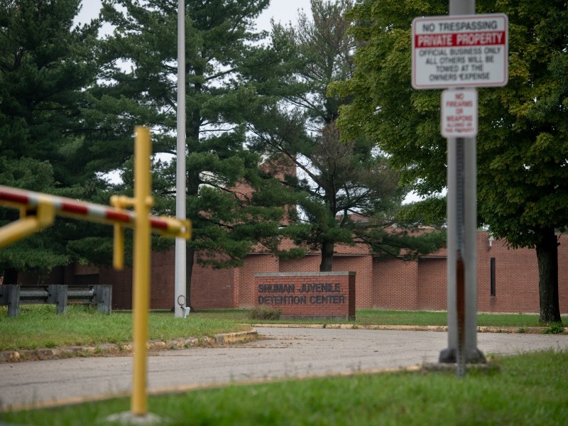 Allegheny County’s Shuman Juvenile Detention Center sits shuttered on Thursday, Sept. 21, 2023, in Lincoln-Lemington-Belmar. The county announced mid-September that it would hire private company Adelphoi to reopen and run the center, which has been closed since September 2021. (Photo by Stephanie Strasburg/PublicSource)