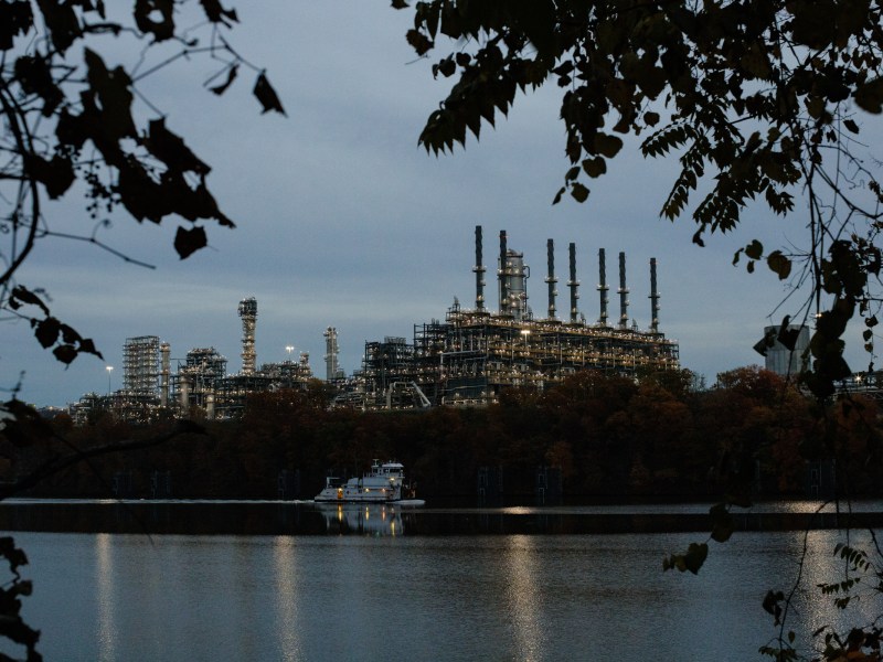 Shell's new ethane cracker plant sits along the southern shore of the Ohio River in Potter Township, Beaver County, on Oct. 25. (Photo by Quinn Glabicki/PublicSource)