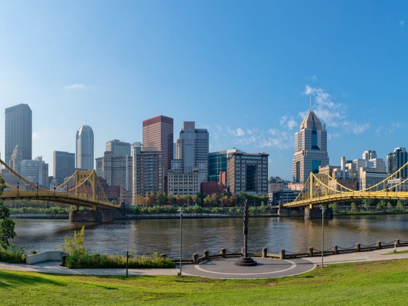 Cityscape of Pittsburgh with two bridges