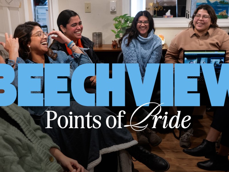 Beechview points of pride title over a photo of a group of people laughing.
