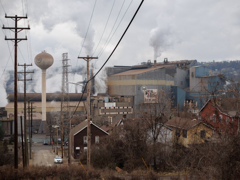 Emissions rise from U.S. Steel Edgar Thomson Works in Braddock, Pennsylvania Jan. 30, 2023. (Photo by Quinn Glabicki/PublicSource)