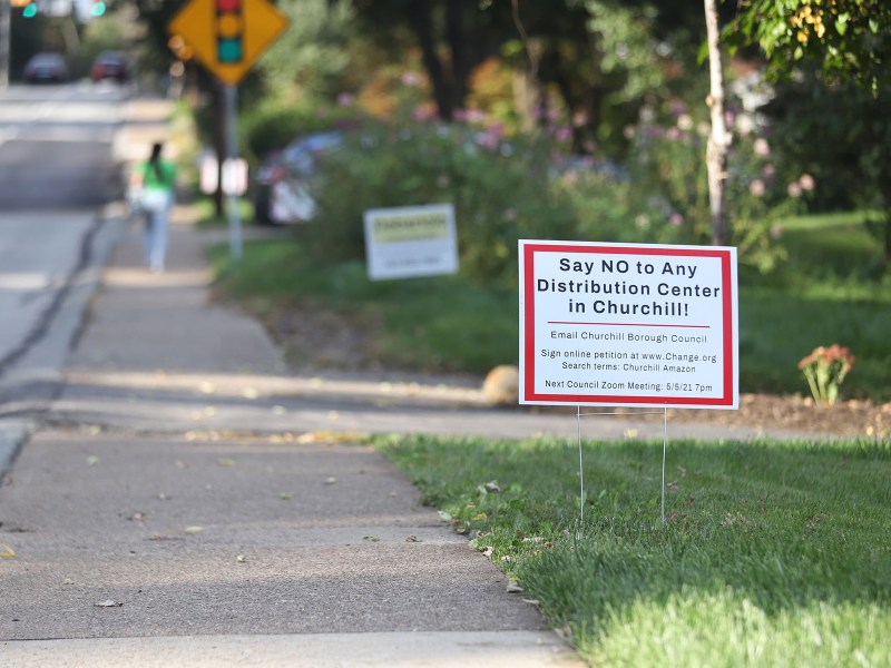 A lawn sign seen along Graham Boulevard in Churchill. (Photo by Ryan Loew/PublicSource)