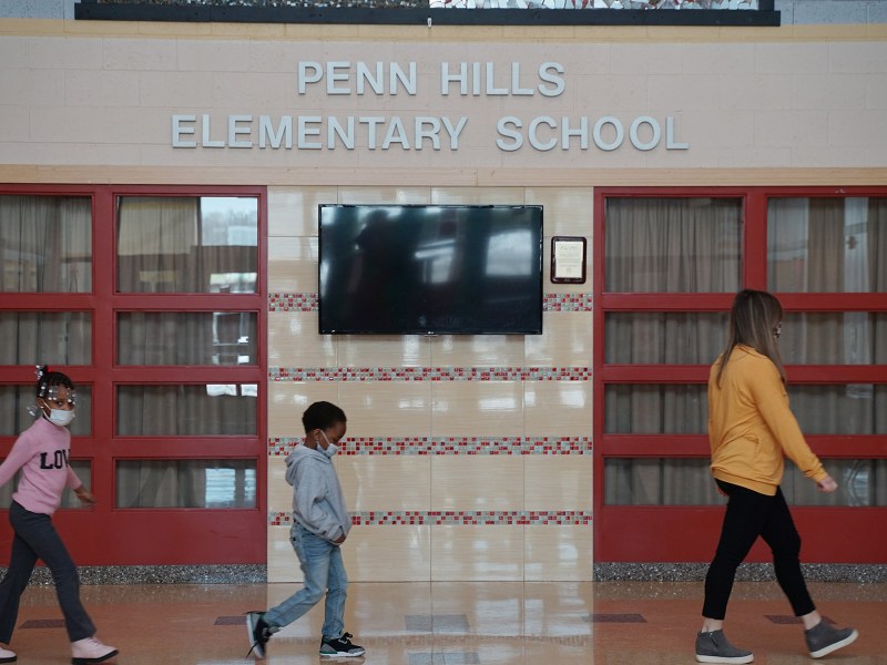 A Penn Hills Elementary School hallway. (Photo by Oliver Morrison/PublicSource)