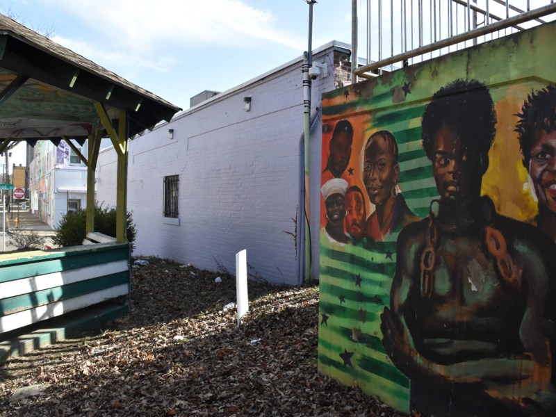 Created through a community mural project, the vibrant murals depicted the faces of young people and historical figures. Since painting over the mural back in July, the property owner has run into a dilemma with the artist who designed the artwork and led the project back in 2007. (Photo by Amaya Lobato-Rivas/PublicSource)