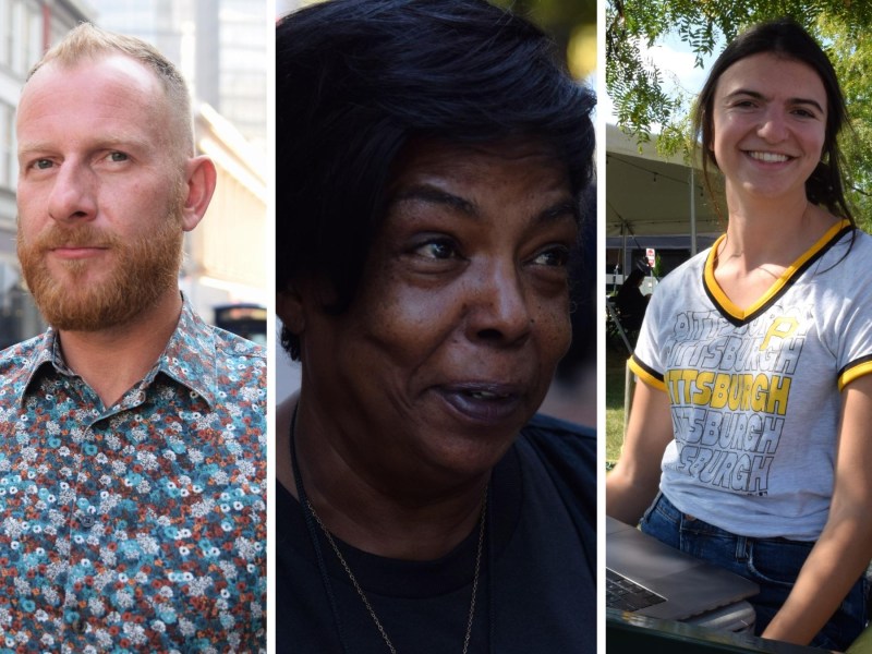 (From left) Allegheny County voters Wes Wright of Greenfield, Pearlina Story of Wilkinsburg and Julia Spitak of McCandless.