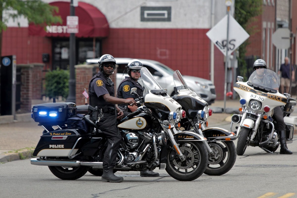 Pittsburgh police officers during a protest in June 2020. (Photo by Jay Manning/PublicSource)