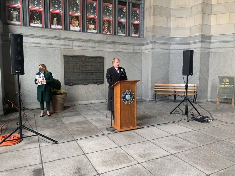 Allegheny County Executive Rich Fitzgerald at a press conference promoting a measure that would allow Wilkinsburg voters to vote on being annexed by Pittsburgh.