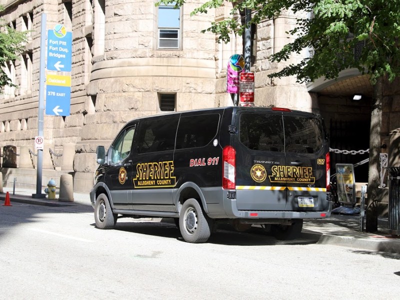 An Allegheny County Sheriff's Office van parked near the agency's headquarters at the Allegheny County Courthouse. (Photo by Jay Manning/PublicSource)