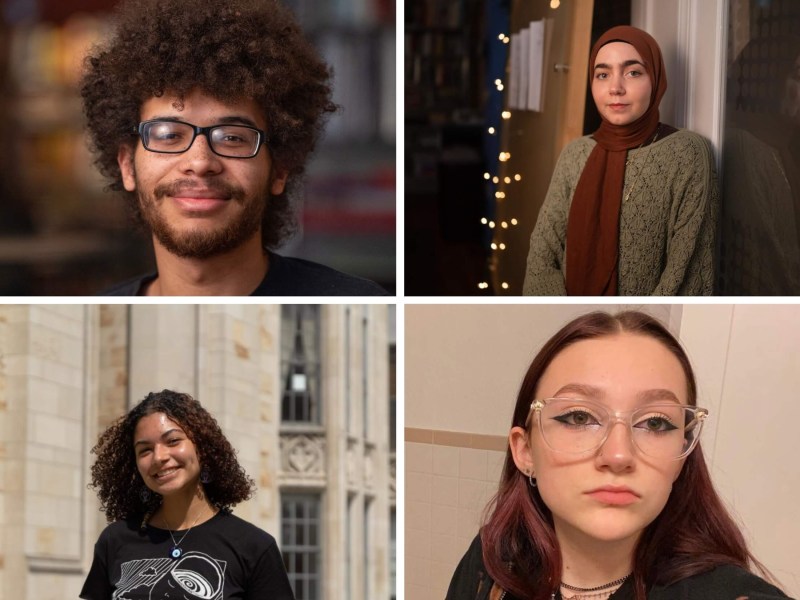 PublicSource's spring 2023 interns. Clockwise from top-left: Dakota Castro-Jarrett, Betul Tuncer, Kalilah Stein and Amaya Lobato-Rivas (Photos by Stephanie Strasburg/PublicSource or courtesy of the subjects)