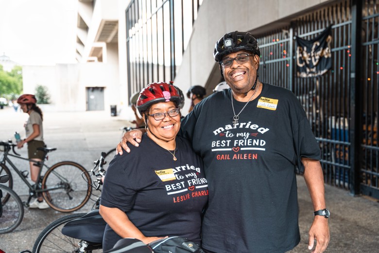 Gail Brown (left) and her husband, Leslie, participate in a BikePGH-led Confident City Cycling class