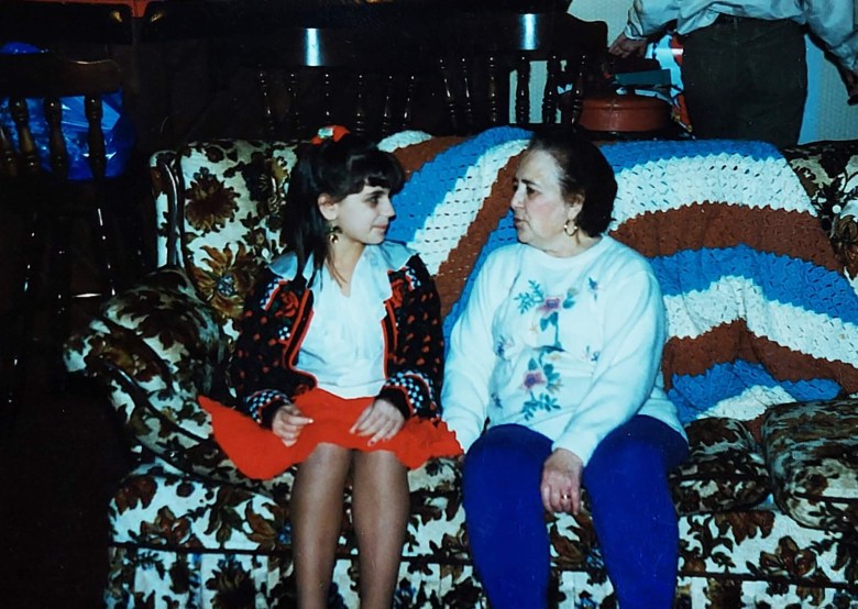 The author, Melanie Linn Gutowski, and her grandmother, Antonetta Conforto Kovacic, at Christmas 1994. (Author's collection)