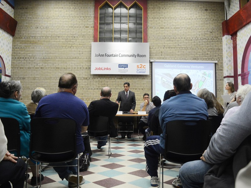 Nearly 100 Oakland residents showed up a community town hall Thursday night hosted by Oakland Planning and Development Corporation on the much maligned Oakland Gateway Ventures project. (Photo by Stephen Caruso/PublicSource)