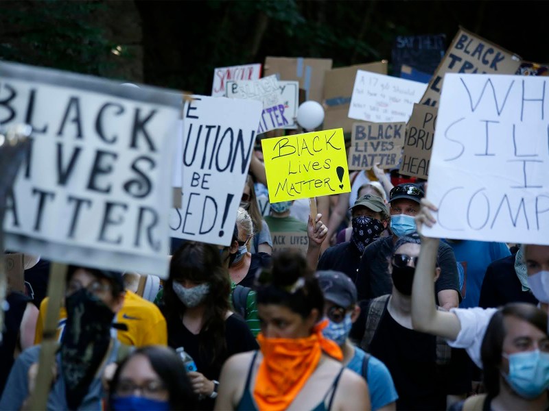 Protesters marching