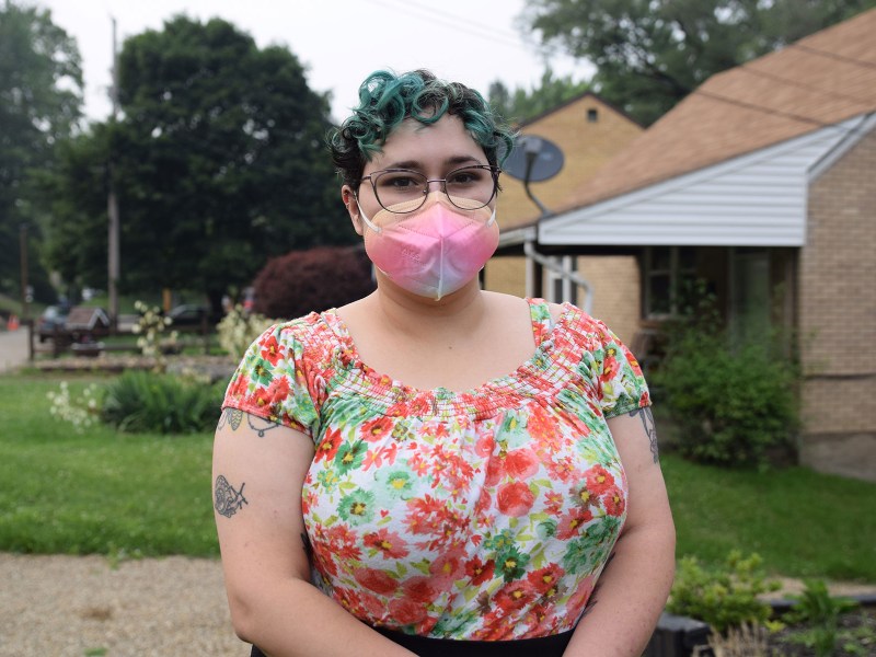 Samantha Rodriguez outside of her home in Penn Hills. (Photo by Clare Sheedy/PublicSource)