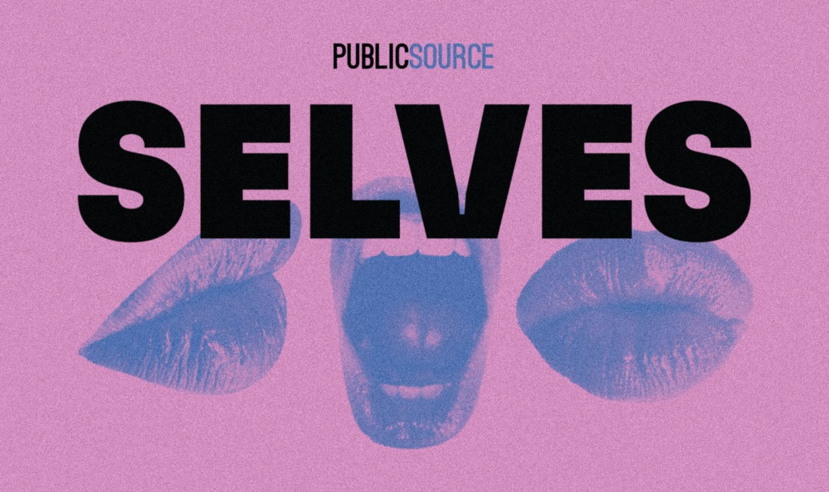 selves logo with the word selves in black letters and three sets of blue lips in different facial expressions, pursed lips, open mouth screaming lips and closed pursed lips again