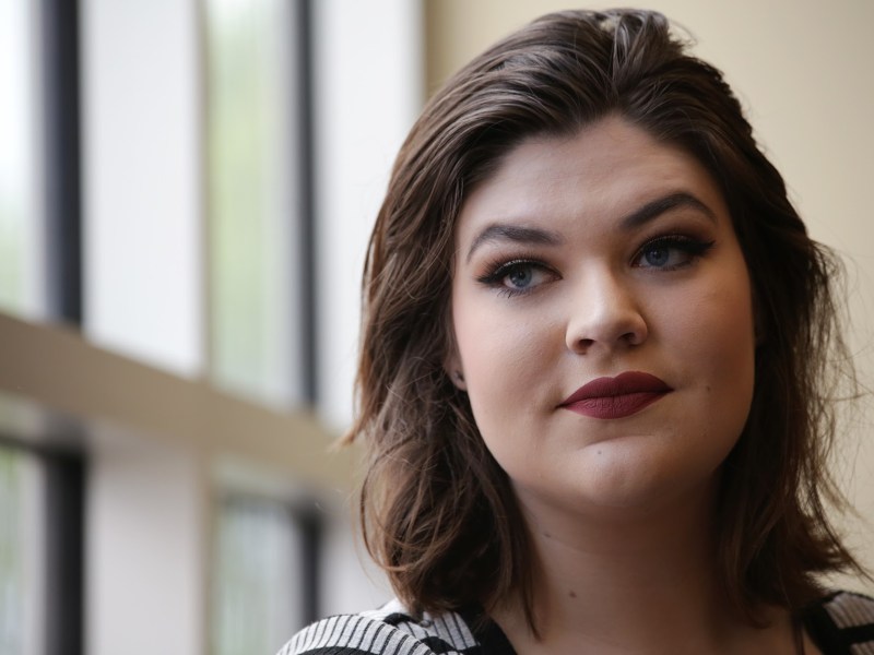 Taylore Nacey, a 20-year old sophomore at Carlow University, gets $5,800 a year in Pell Grants to attend school. Without it? “I honestly don’t know If I could attend college,” Nacey said. (Photo by Ryan Loew/PublicSource)