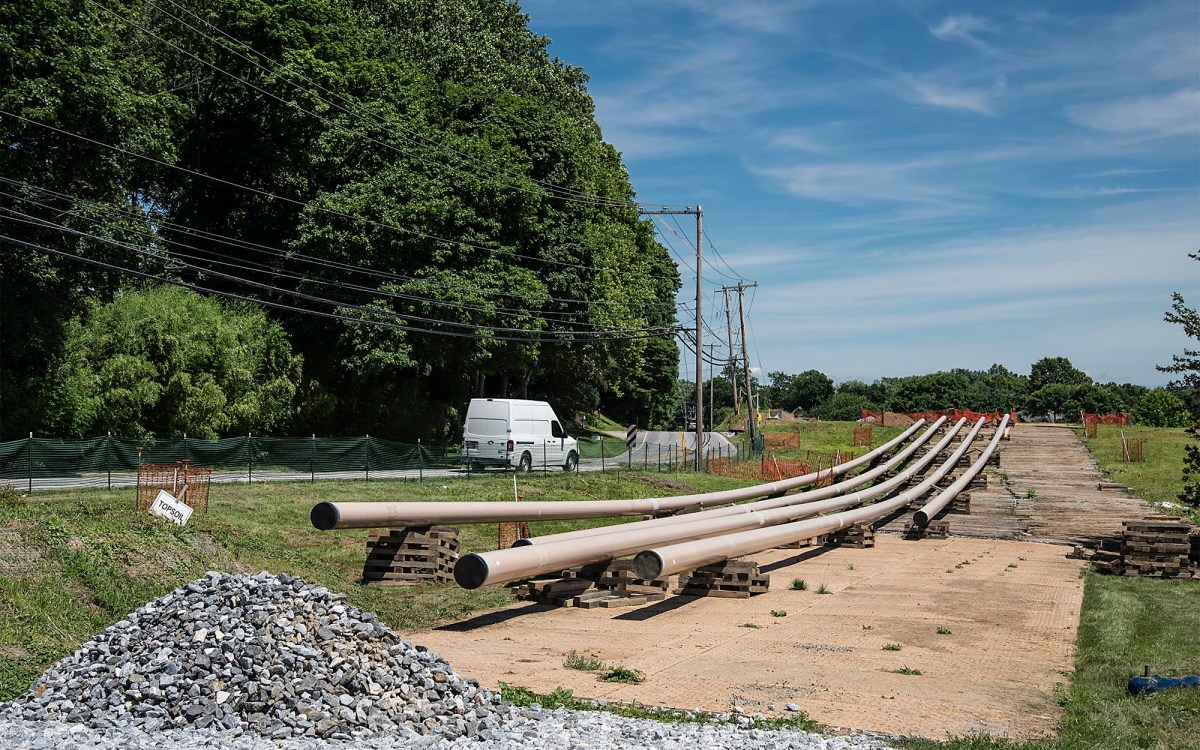 Pipes lay ready in Chester County, set to become part of the Mariner East 2 pipeline. (Photo by Teake Zuidema/PublicSource)