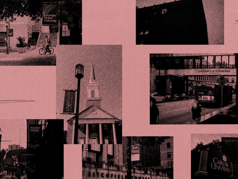 A collage of photos of Pittsburgh-area college campuses.