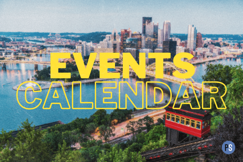 pittsburgh skyline with "events calendar" written over