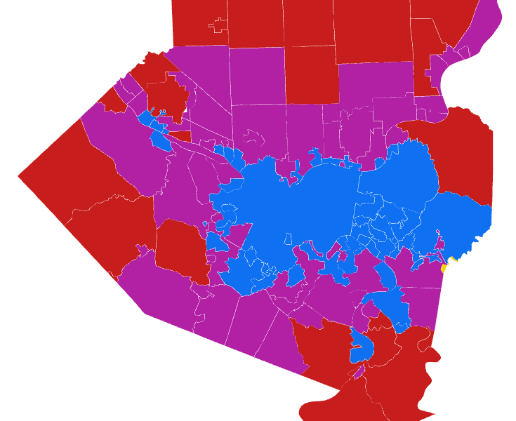 Allegheny County's 2023 General Election voting patterns show numerous municipalities favoring Democrats for some offices, and Republicans for others.